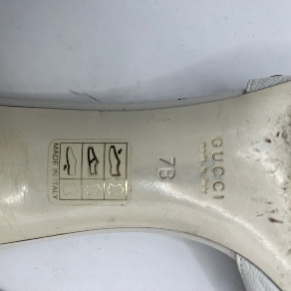 Gucci White Leather Studded Buckle Slide‎ Heels Sandals Women's Size 7B - Picture 8 of 8